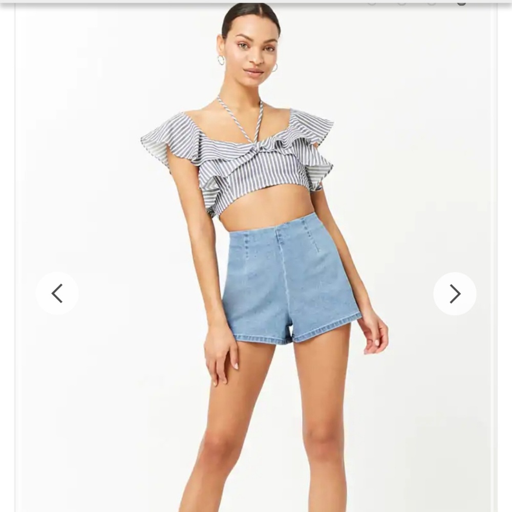 Forever 21 Striped Linen-Blend Crop Top